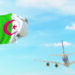 Drapeau algérien avec avion qui décolle en arrière-plan