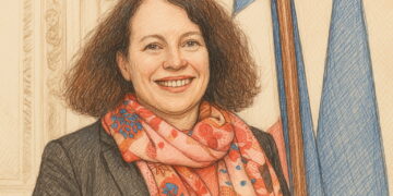 Portrait illustré de Sylvie Bermann, ancienne ambassadrice, réalisé à l’occasion de sa conférence à Metz