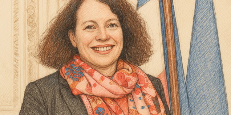 Portrait illustré de Sylvie Bermann, ancienne ambassadrice, réalisé à l’occasion de sa conférence à Metz