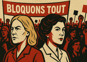 Manifestation avec le slogan Bloquons tout, illustration de l’édito de Vianney Huguenot.