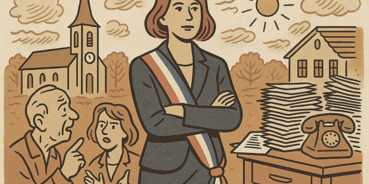 Illustration d’une maire portant l’écharpe tricolore, symbolisant les responsabilités et les contraintes du mandat d’élu local