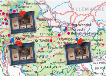 Carte de la Moselle illustrant plusieurs implantations de commerces avec vitrines positionnées sur le territoire