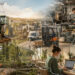Illustration panoramique représentant des travailleurs agricoles, forestiers, industriels, du bâtiment, de la logistique et de la restauration en Lorraine