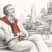Illustration d’un homme écoutant un walkman dans une ville futuriste, symbole de la nostalgie face au monde de demain