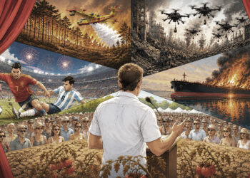 Illustration de l’édito de Vianney Huguenot sur l’été 2026 entre incendies, guerre en Ukraine, Coupe du monde, canicule et campagne présidentielle