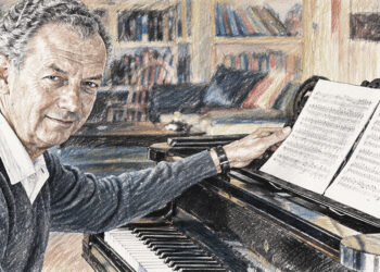 Illustration de Benjamin Britten au piano, compositeur britannique à l’honneur du nouvel album de l’Orchestre national de Metz Grand Est.
