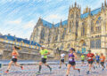 Illustration des coureurs de l’Euro Marathon Metz 2026 devant la cathédrale Saint-Étienne de Metz